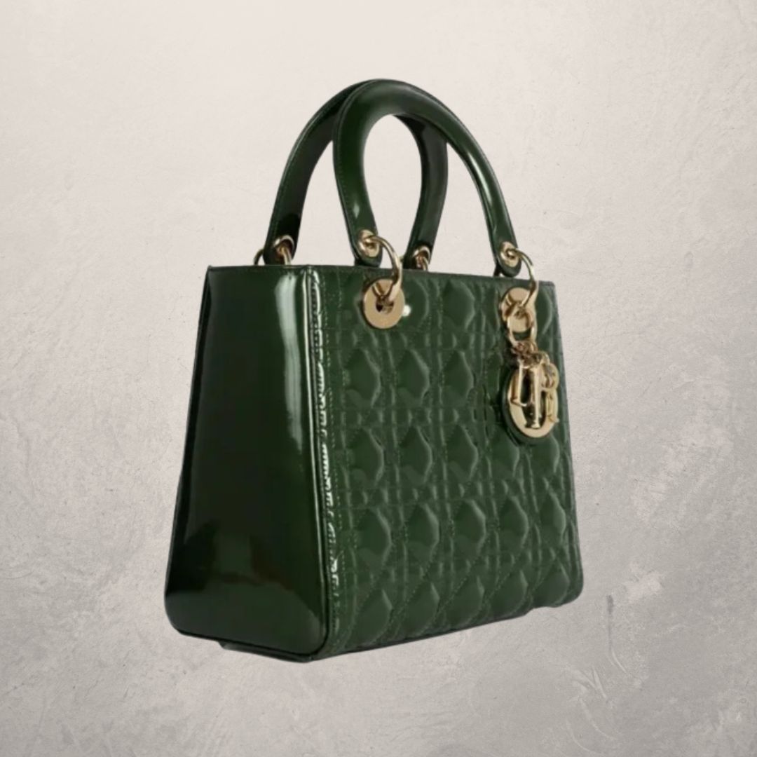 Dior Lady Dior green patent leather handbag