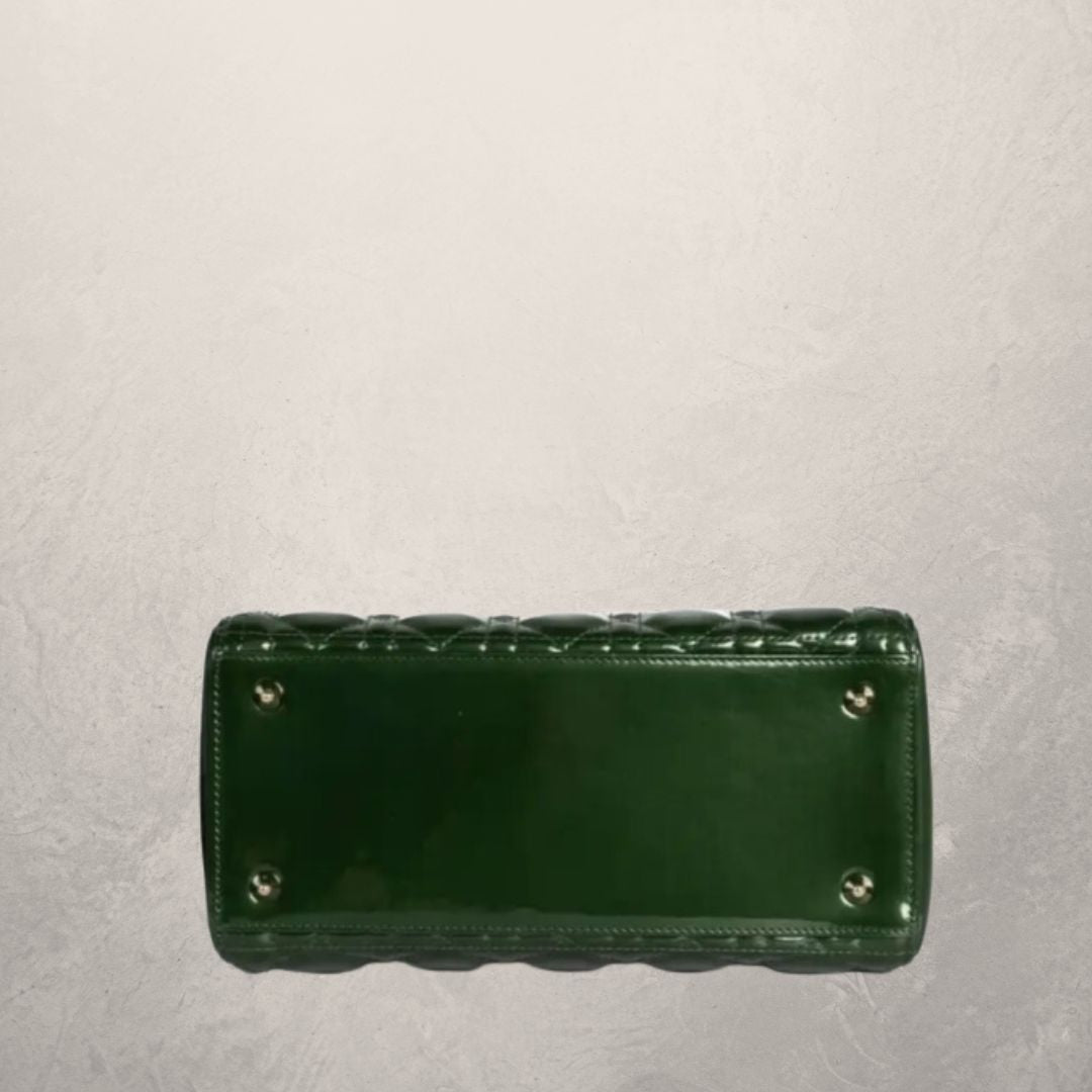 Dior Lady Dior green patent leather handbag