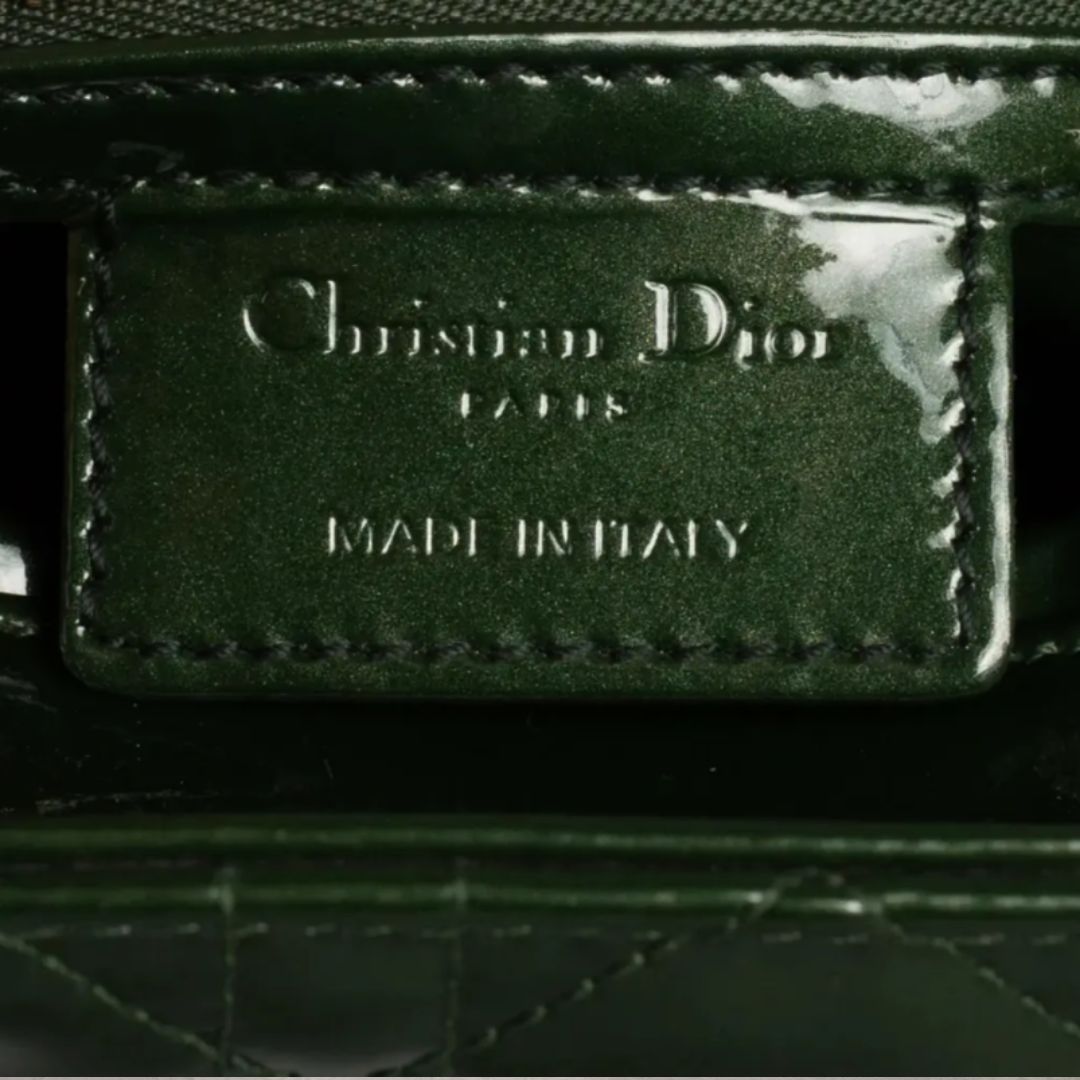 Dior Lady Dior green patent leather handbag