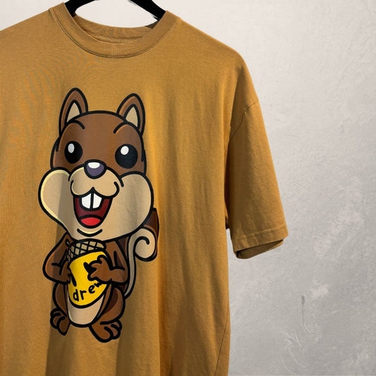 Drew House Justin Bieber bruin 100% katoenen chipmunk-grafisch T-shirt XS