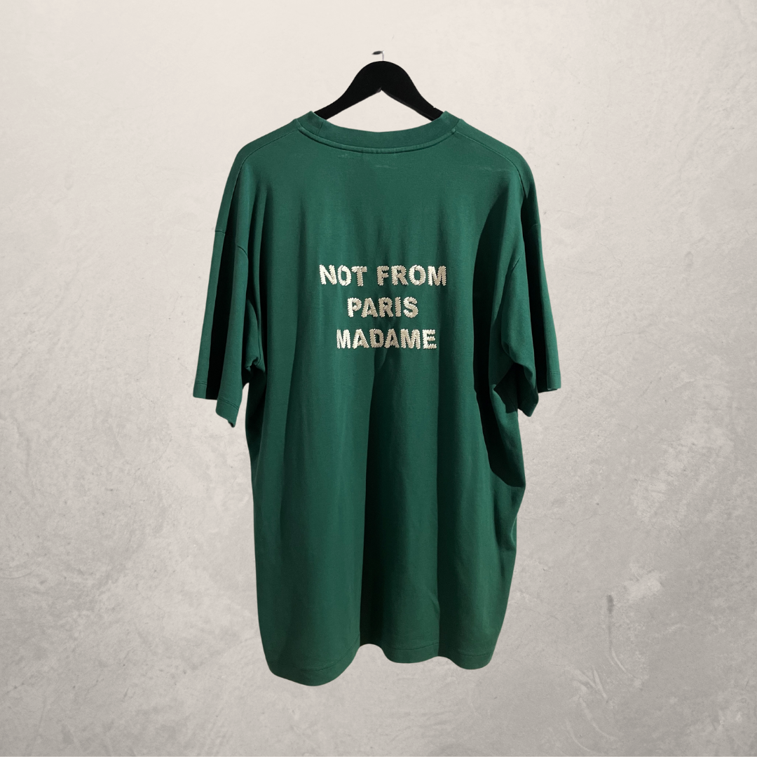 Drole de Monsieur groen "Not From Paris Madame" geborduurd t-shirt XL