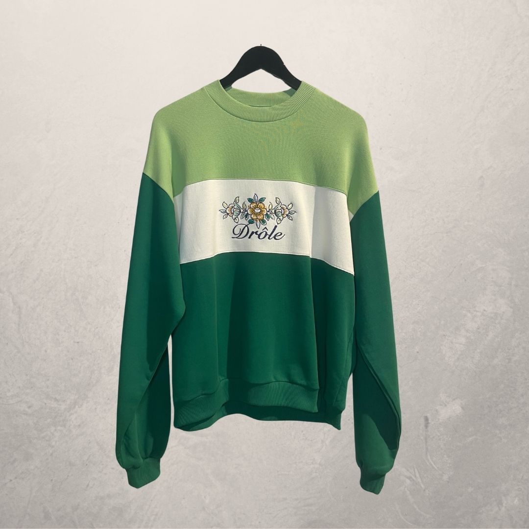 Drôle de Monsieur groene sweater met bloemenprint L