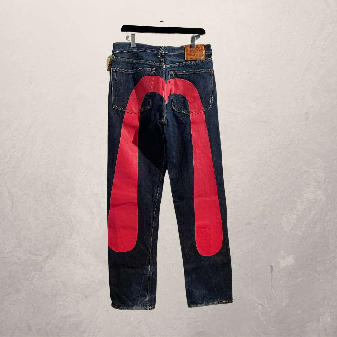 Evisu dark blue red logo denim pants 31