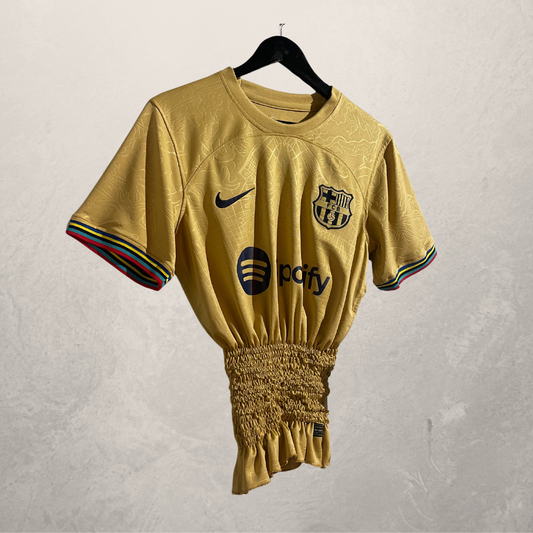 FCB yellow rouched jersey S/M- by @Home_is_a_Runway