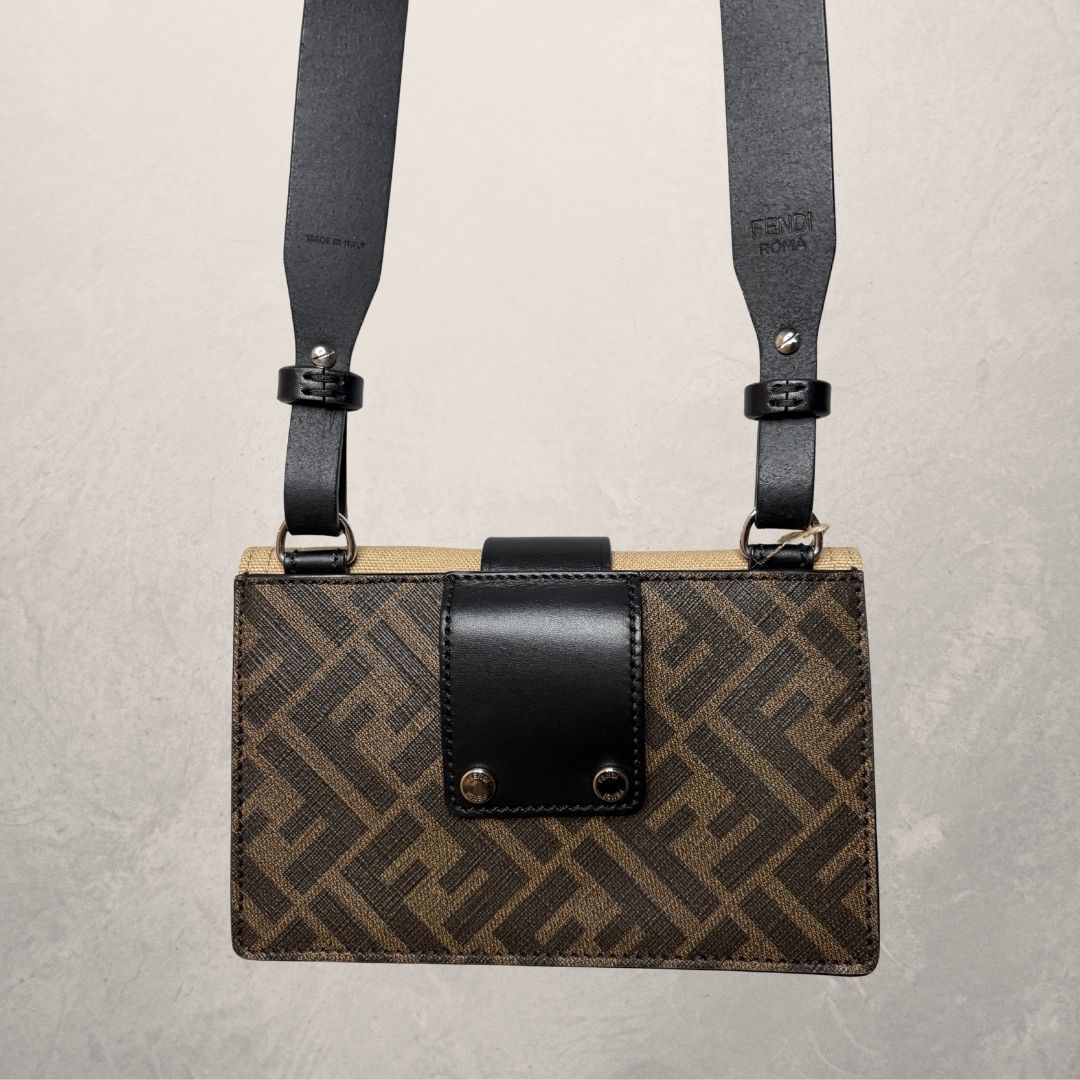 Fendi Brown/Beige Jacquard Vitello Grace Pequin 1974 cross body bag