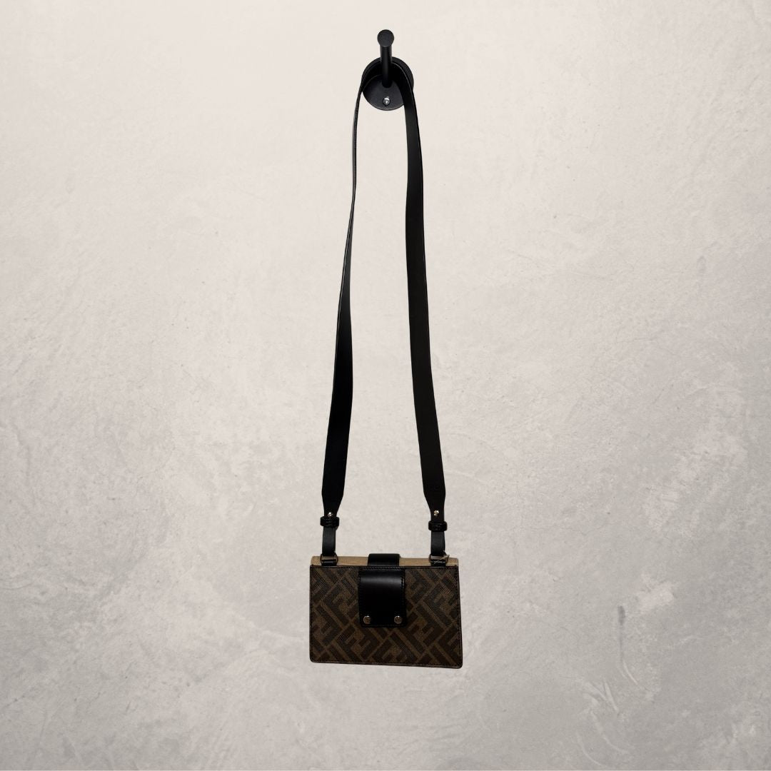 Fendi Brown/Beige Jacquard Vitello Grace Pequin 1974 cross body bag