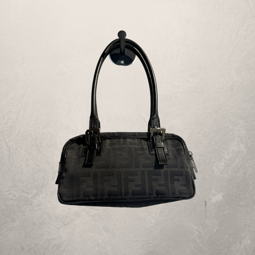 Fendi black logo monogram handbag small - by RomaeStudios