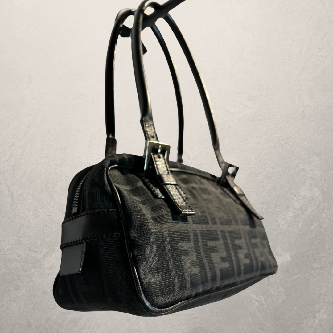 Fendi black logo monogram handbag small - by RomaeStudios