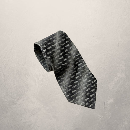 Fendi black logo tie OS