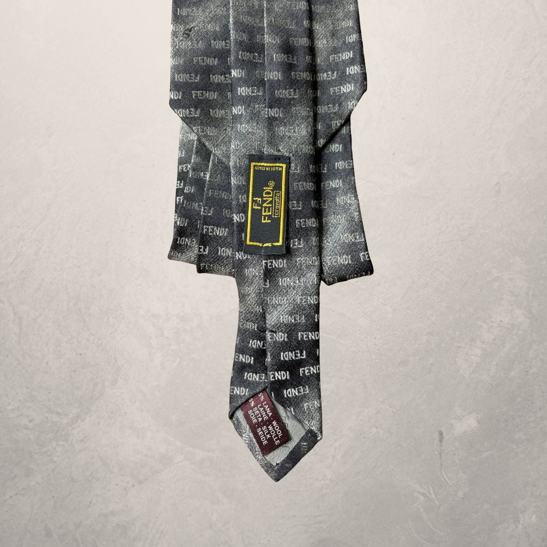 Fendi black logo tie OS