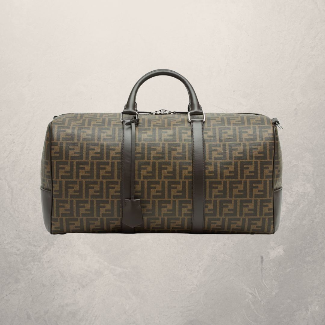 Fendi brown coated canvas FF travel duffel bag