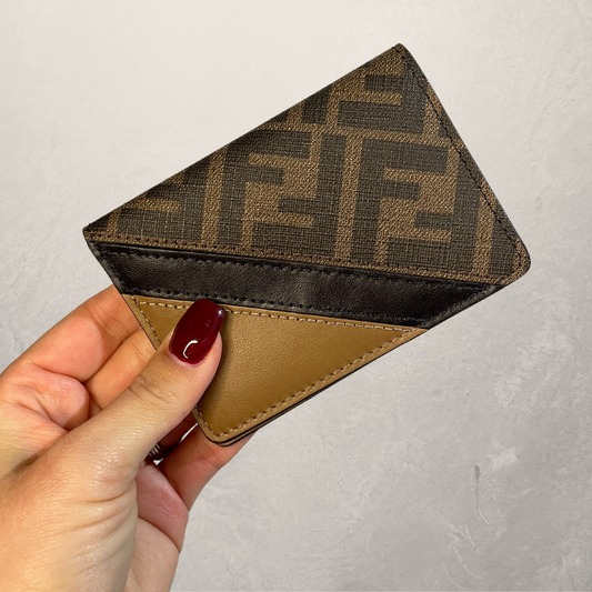 Fendi brown leather diagonal logo wallet