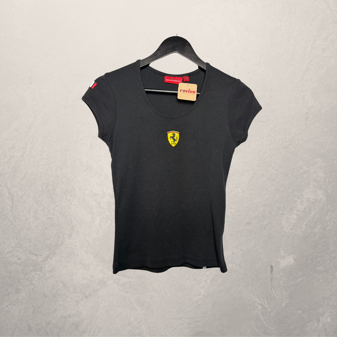 Ferrari zwart grafisch katoenen shirt met korte mouwen S