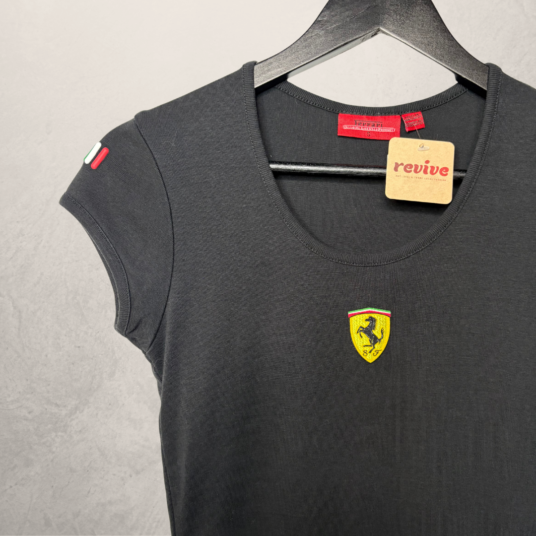 Ferrari zwart grafisch katoenen shirt met korte mouwen S