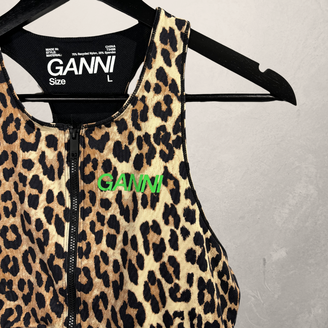 GANNI leopard razorback crop top L