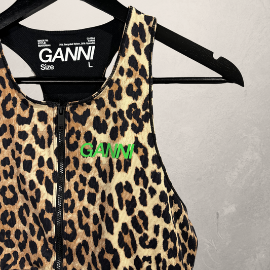 GANNI crop top met scheermesjes en luipaardprint L