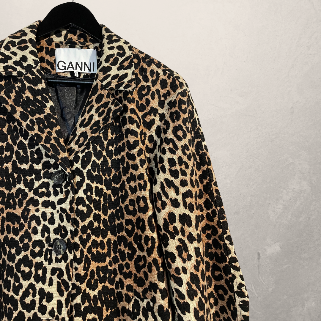 Ganni leopard 3/4 sleeve coat S