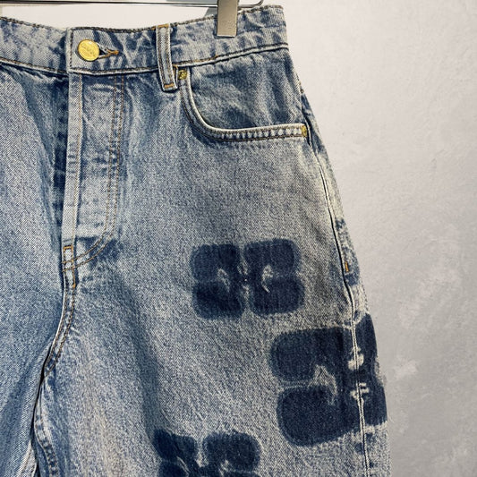Ganni lichtblauwe logo lange denim shorts S