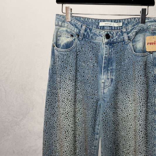 Gestuz blue rinestone denim pants 36