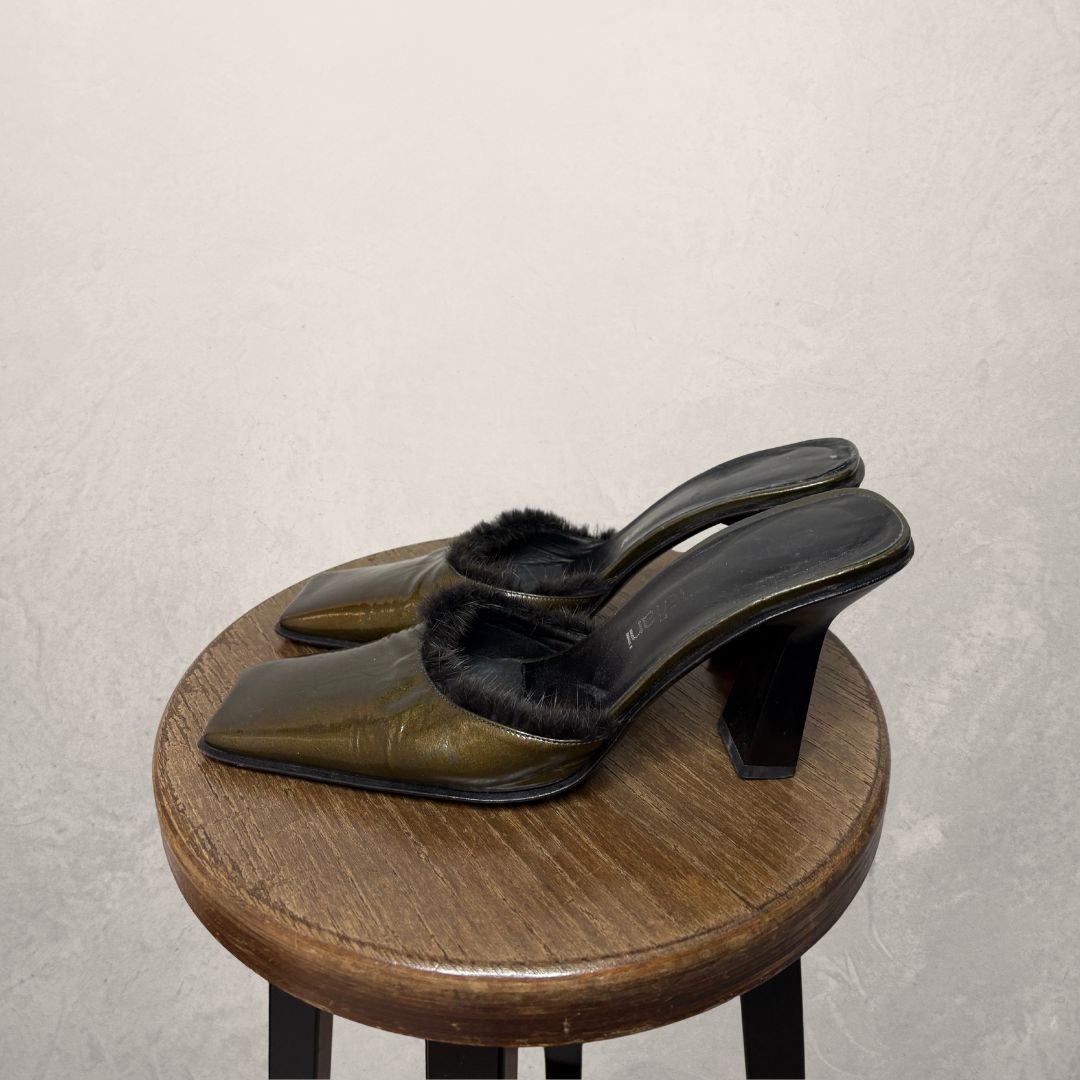 Gianna Meliani green fur heels 40