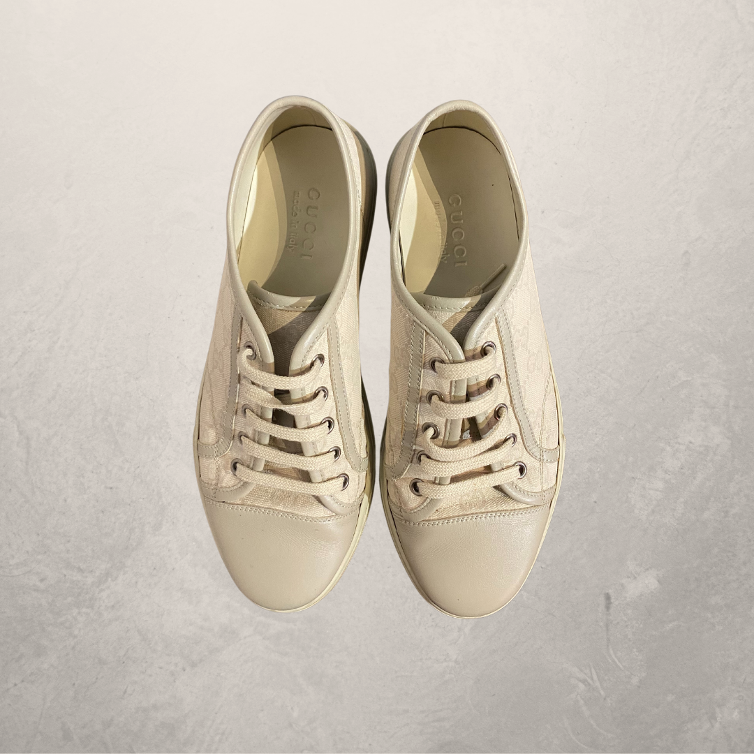 Gucci GG witte lage Canvas 'Cotton Washed' sneakers 41/42