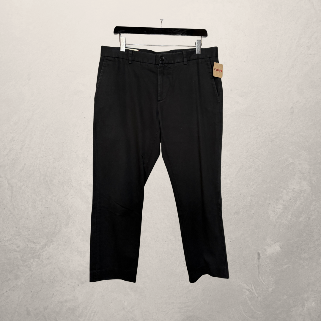 Gucci black 100% cotton red logo stitch trousers 48