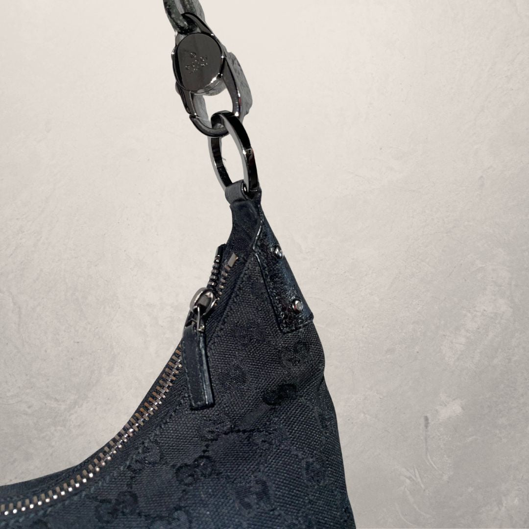 Gucci black cloth monogram shoulder bag
