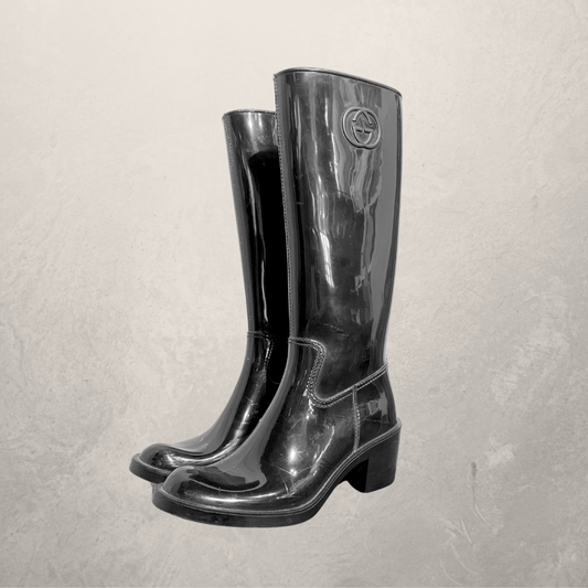 Gucci black knee high rain boots 38