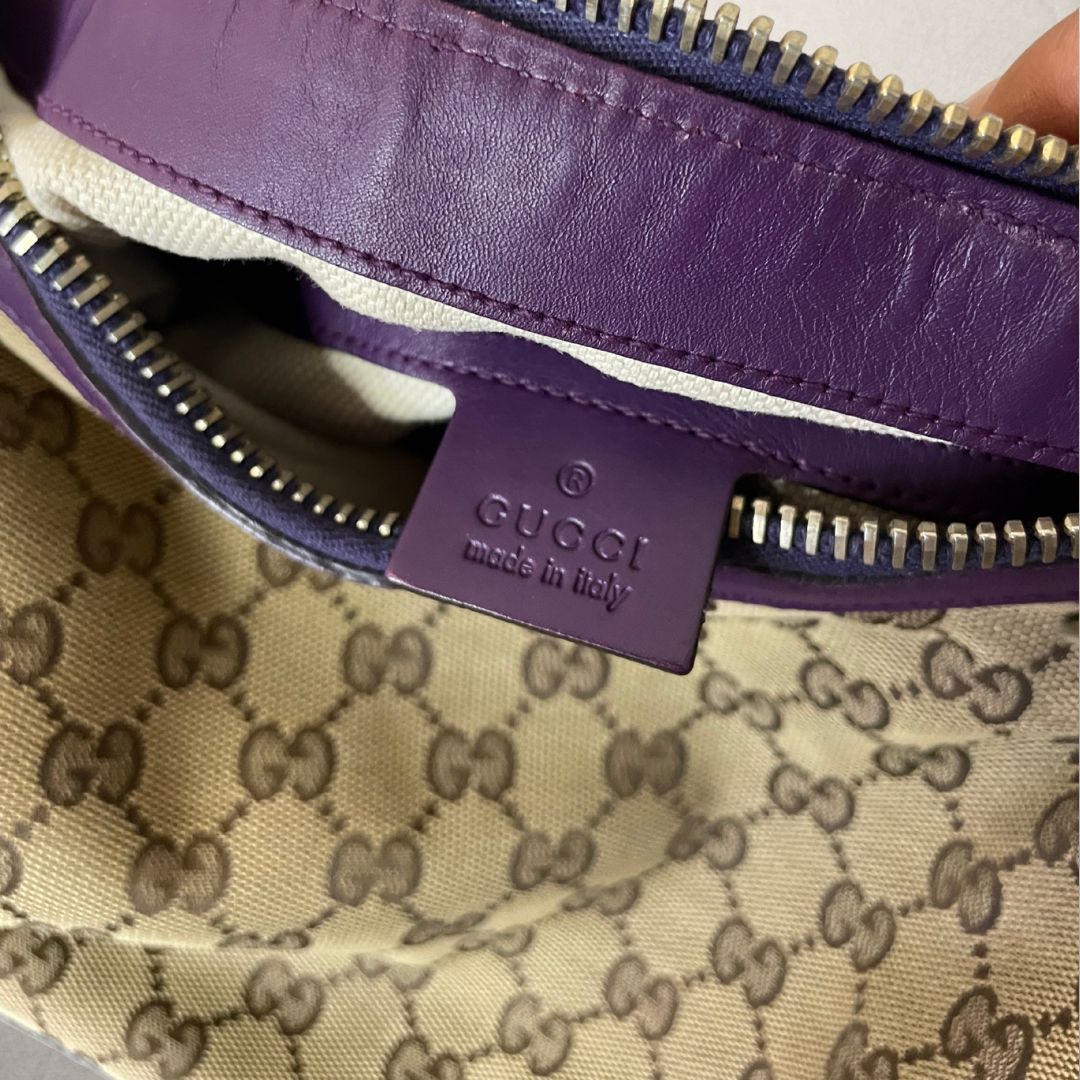 Gucci brown/purple canvas shoulderbag - by Romae Studios