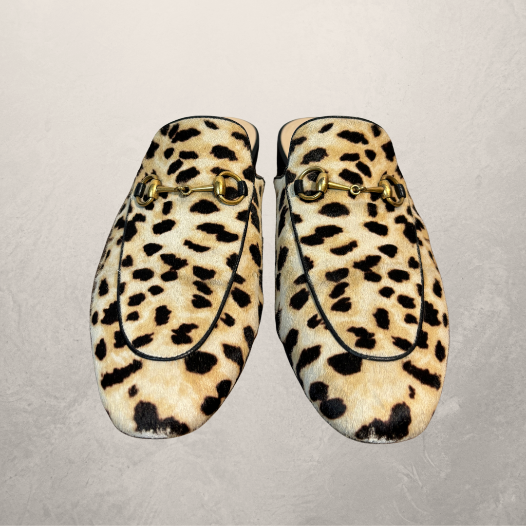 Gucci leopard Princetown flat loafers 40