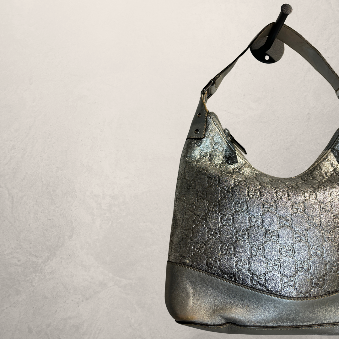 Gucci silver ‘Guccissima’ hobo shoulder bag- by Romae Studios