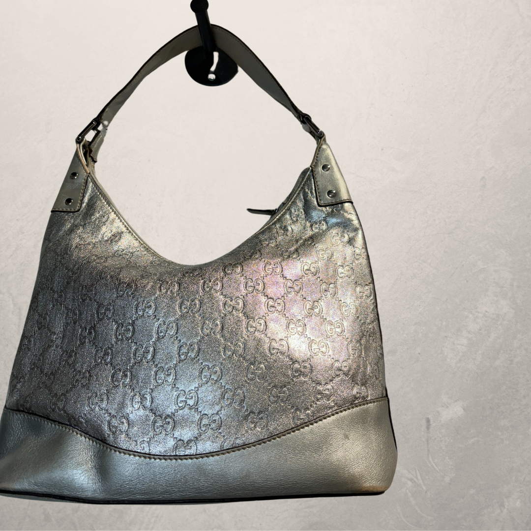 Gucci silver ‘Guccissima’ hobo shoulder bag- by Romae Studios