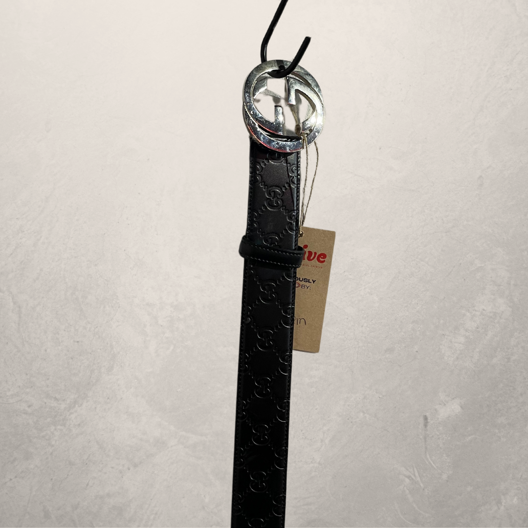 Gucci silver leather guccisima belt 90cm