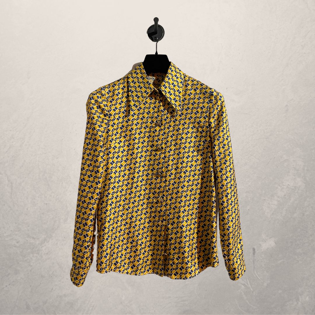 Gucci yellow 100% silk pattern blouse 38