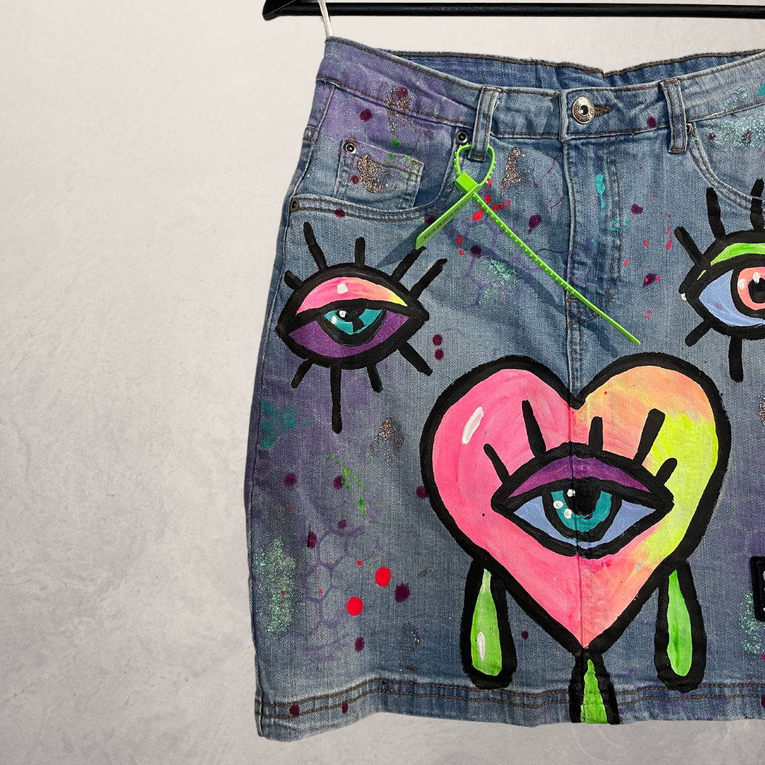 Happy Heart denim skirt S- By @M.a.r.r.art