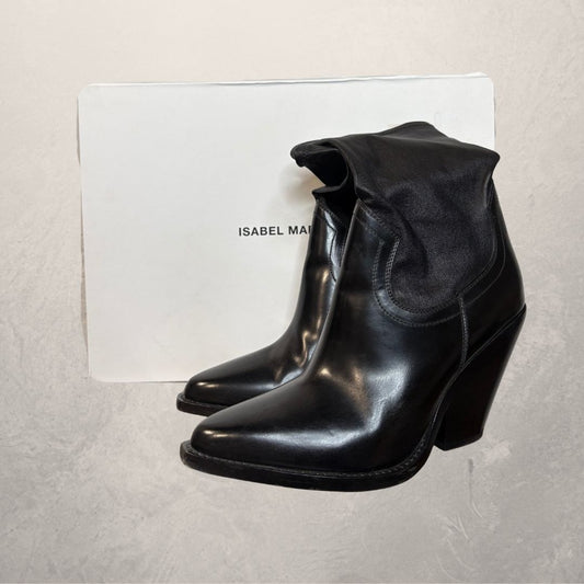 Isabel Marant black leather twist santiag boots 40