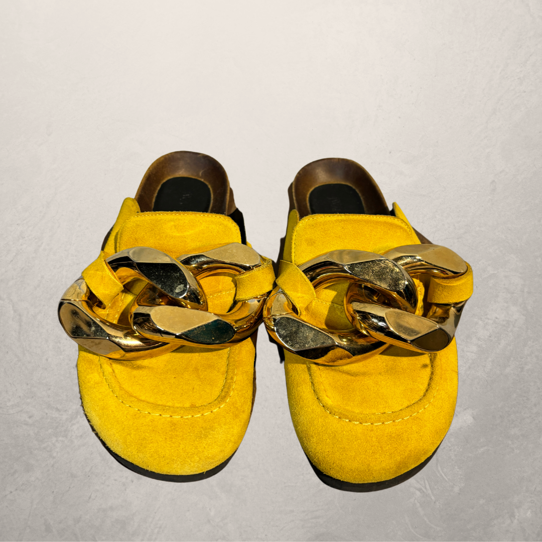 JW Anderson mustard yellow chain mules 37