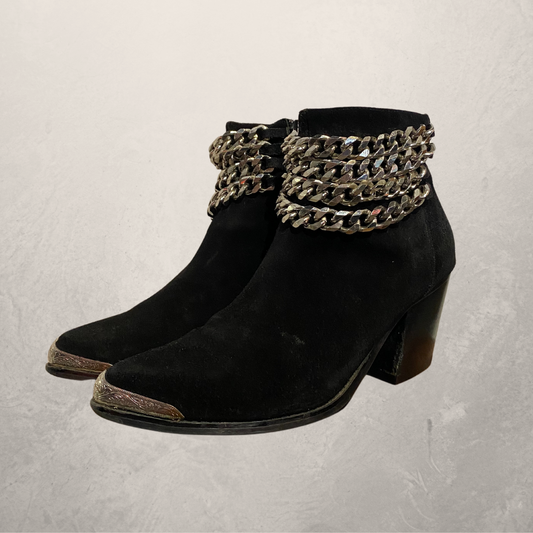 Jeffrey Campbell black suede silver chain ankle boots 38