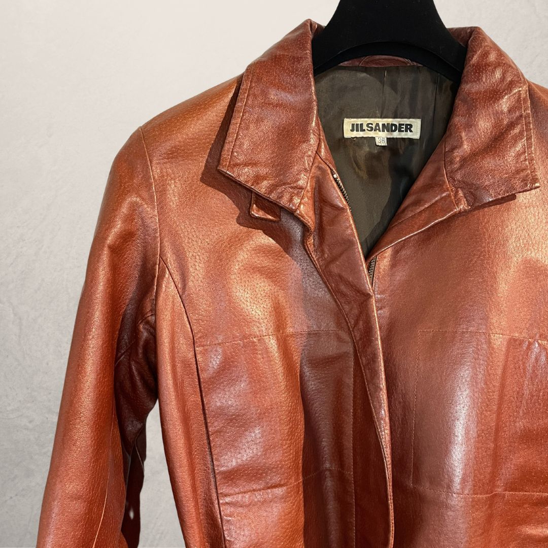 Vintage Jil Sander cognacbruin leren jasje 36