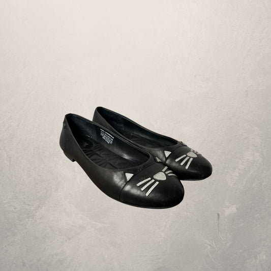Karl Lagerfeld black leather cat-face ballet falts 39