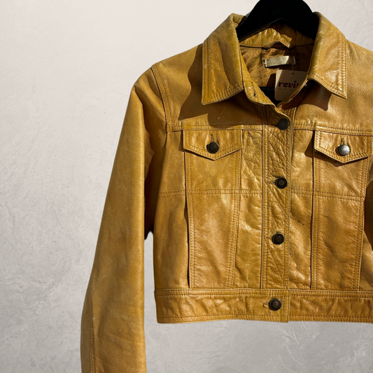 Kookai yellow leather crop jacket S