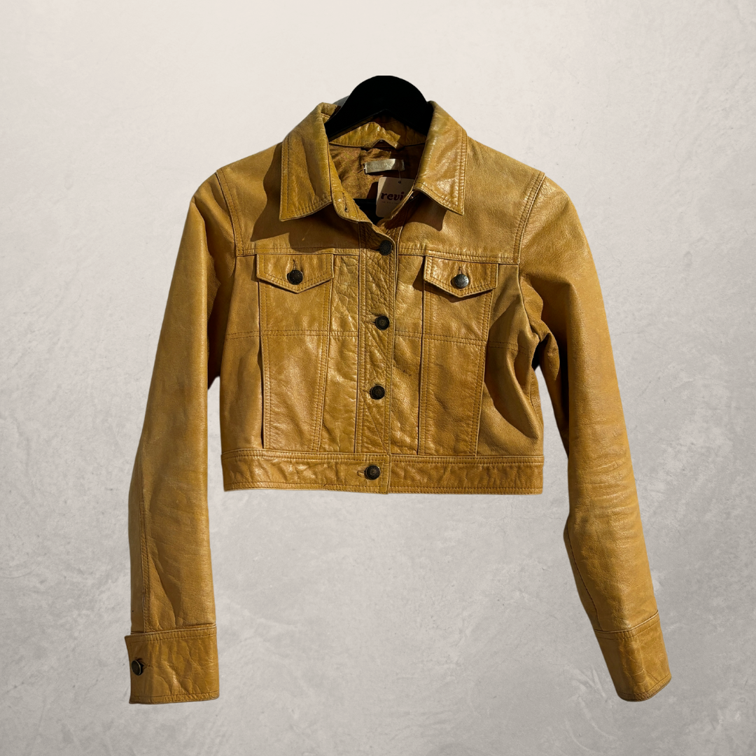 Kookai yellow leather crop jacket S