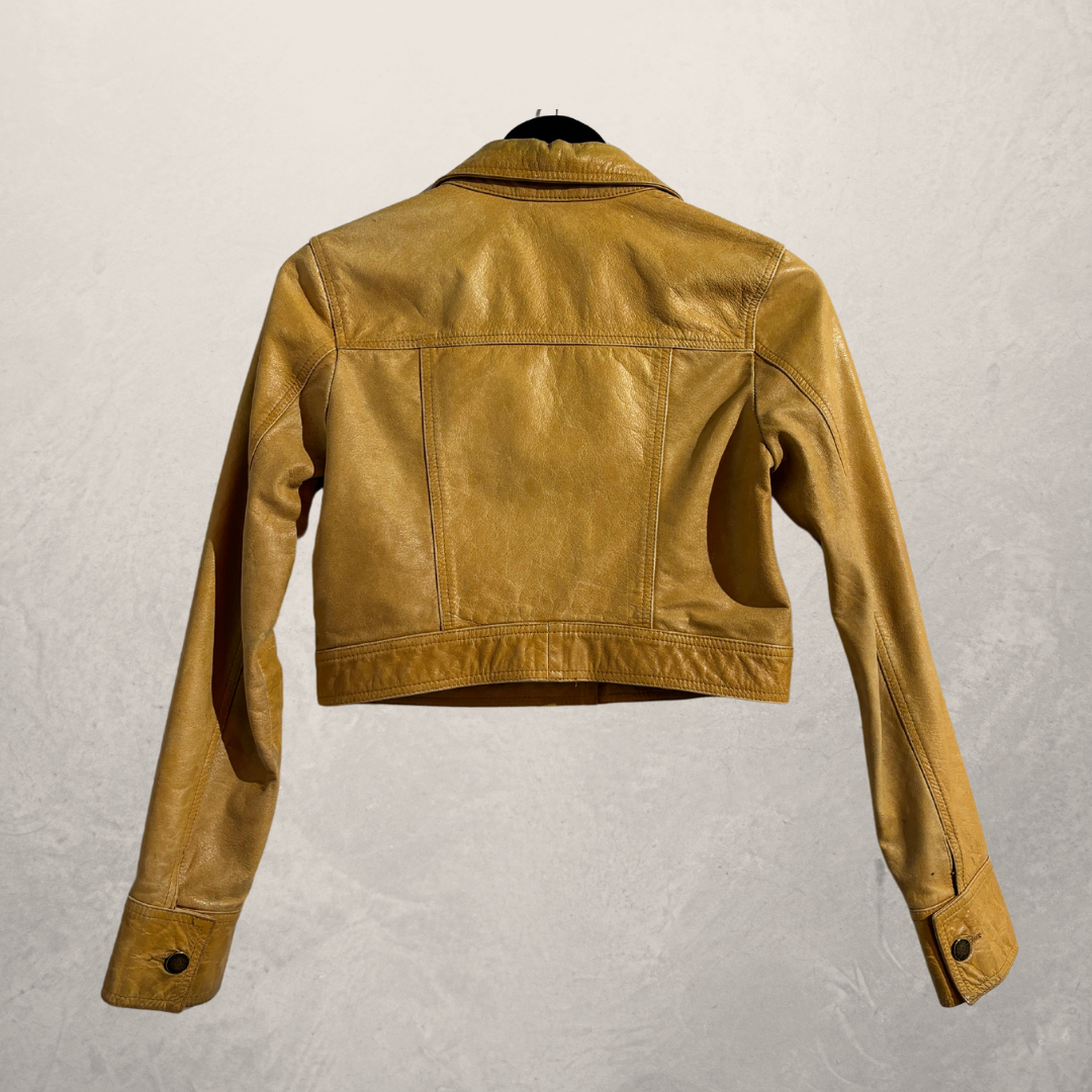 Kookai yellow leather crop jacket S