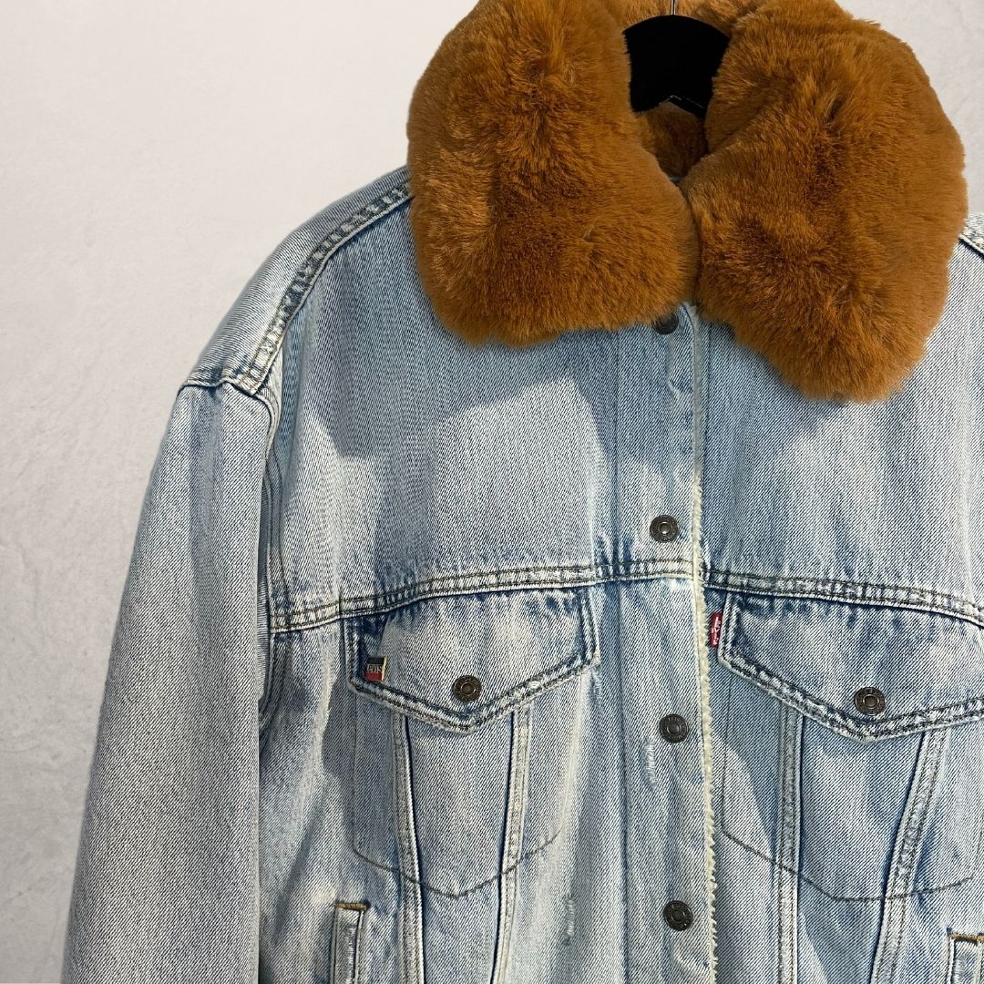 Levi's light blue teddy denim jacket OS