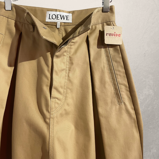 Loewe beige hoge taille geplooide taps toelopende pantalon broek 36