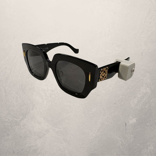 Loewe black and gold anagram sunglasses w/ grey pouch case