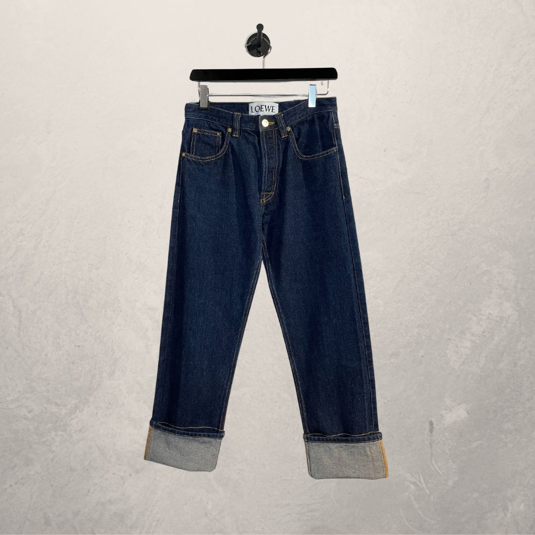 LOEWE middenblauwe denim geborduurde logobroek 36