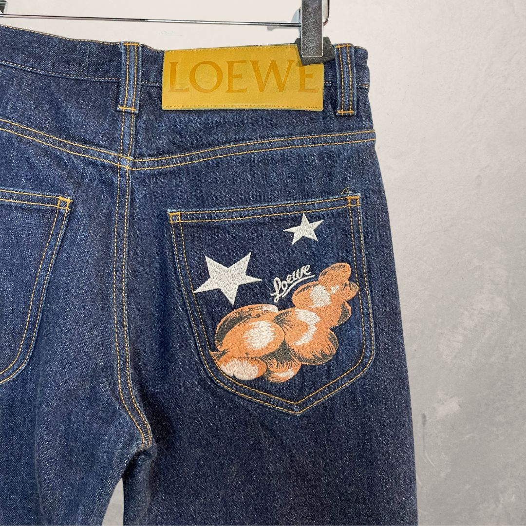 LOEWE middenblauwe denim geborduurde logobroek 36