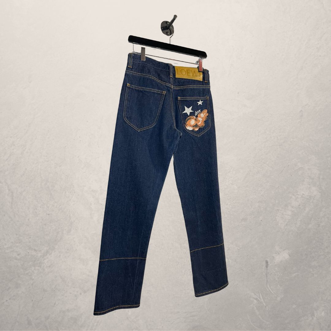 LOEWE middenblauwe denim geborduurde logobroek 36