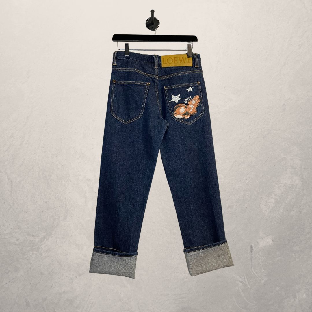 LOEWE middenblauwe denim geborduurde logobroek 36